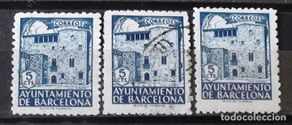 Sellos: Barcelona, 43, tres sellos usados. Padellás.